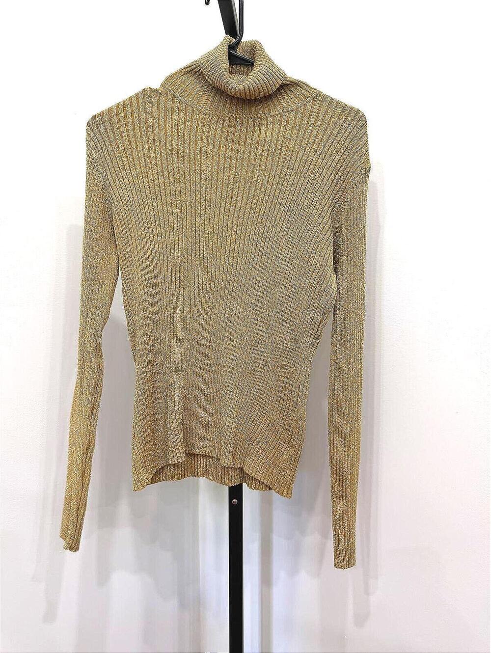 Vintage Joseph A XL Ribbed Knit Turtleneck Sweater in Tan